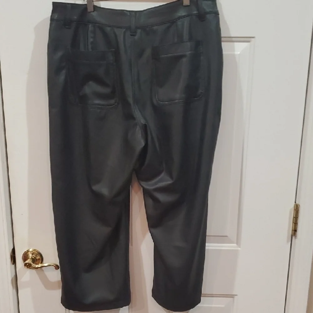 Edgely Faux Leather Women's Black Wide Leg Ankle Pants